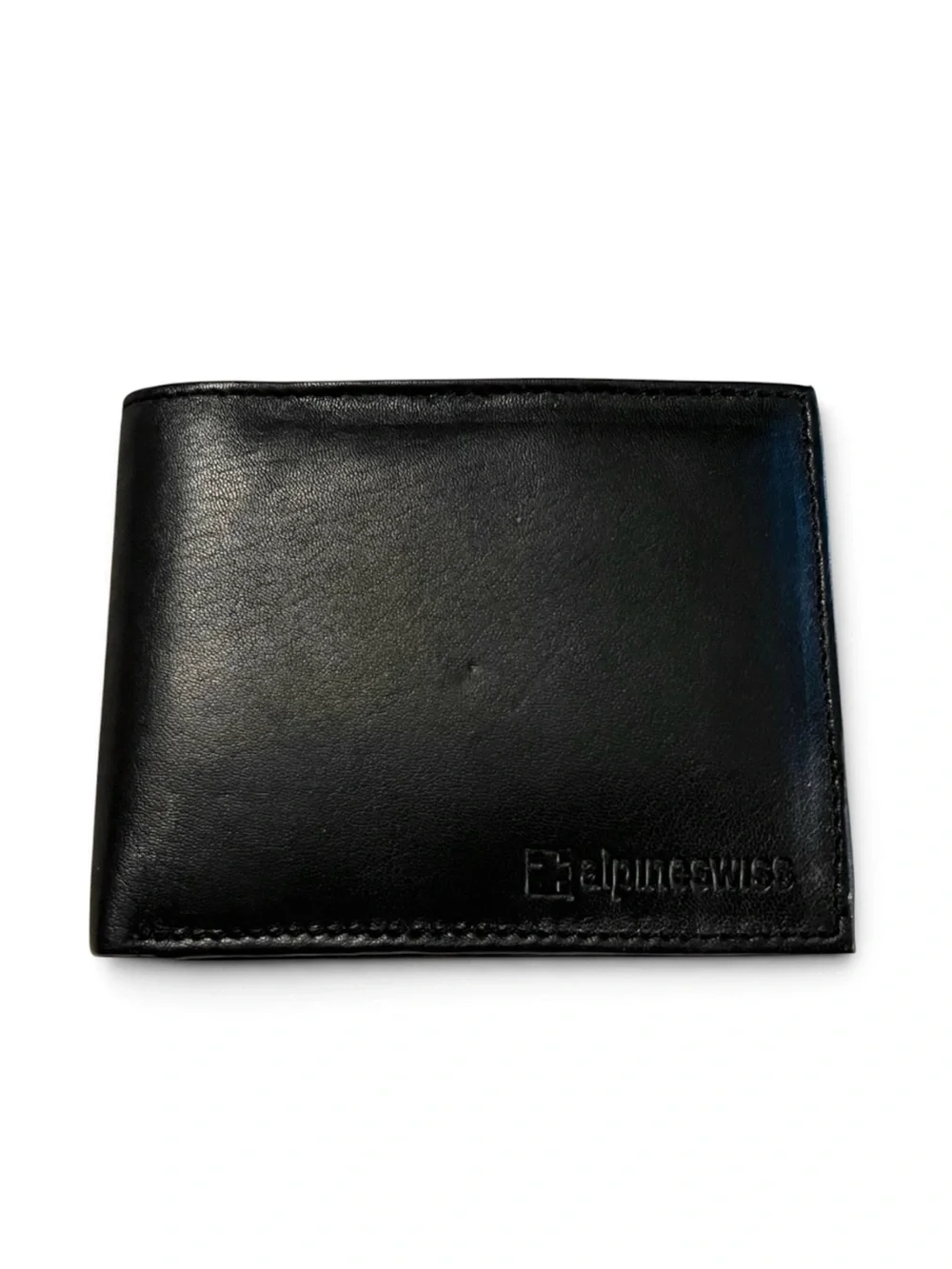 Alpine Swiss Mens Black Genuine Leather Bifold Wallet NWT Deadstock